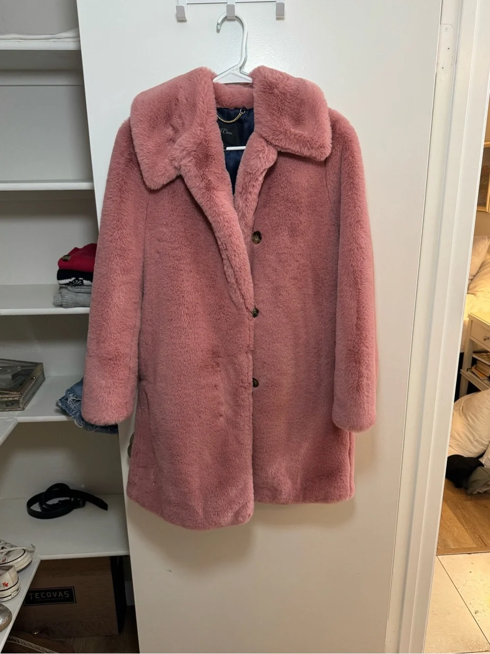 J. Crew Dusty Rose Faux Fur Teddy Coat